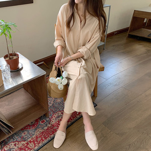 女式基本款秋季超长衬衫外套时尚别致棉质连衣裙衬衫 - Product Image 3