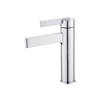 Robinet de salle de bain chromé monotrou avec poignée plate moletée, mitigeur de lavabo à colonne ronde, style industriel moderne, eau chaude et froide