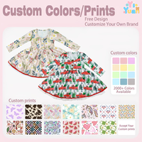Robe décontractée personnalisée à col rond pour petite fille, à manches longues, avec ourlet en dentelle, boutons et imprimé sapin de Noël