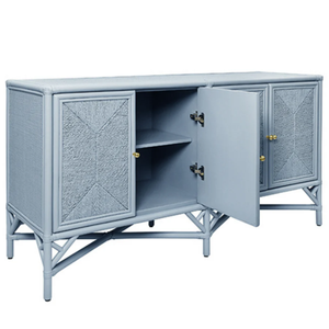 Eleanor Cabinet Rattan four door cabinet with <b>rope</b> front doors in painted <b>light</b> blue Woven/Wicker/Rattan/Cane - Product Image 5