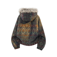 Veste d'hiver pour homme, style ethnique vintage, couleurs contrastées, tricotée, épaisse et chaude, avec fermeture éclair et capuche coupe-vent, garnie de fourrure