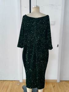 Chic <span class=keywords><strong>verde</strong></span> <span class=keywords><strong>esmeralda</strong></span> Floral con lentejuelas cuello en V <span class=keywords><strong>vestido</strong></span> de cóctel para noches de gala de verano dulce cintura Natural Midi frontal antiestático ODM - Product Image 4