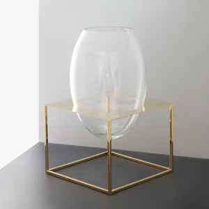 大型透明玻璃金属玻璃花瓶婚礼摆件花瓶玻璃容器现代花瓶摆件