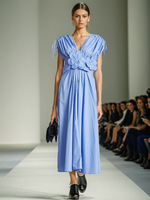 Robe élégante de style français vintage pour femmes, printemps 2026, col en V, décalcomanie tridimensionnelle, taille empire, coton, antistatique