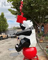 Sculpture extérieure en acier inoxydable de haute qualité, statue de panda sur mesure de grande taille, statue d'animal en acier inoxydable à vendre