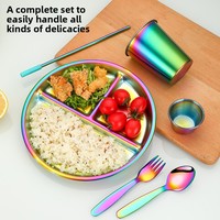 Ensemble de vaisselle moderne et minimaliste en acier inoxydable 304 pour enfants, avec assiette à trois compartiments, tasse et plat à condiments, idéal pour l'extérieur