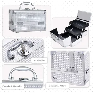 नाखून टेक ट्रेन के मामले में यात्रा करने वाली महिलाएं बड़ी क्षमता एल्यूमीनियम कॉस्मेटिक भंडारण मेकअप केस खुला सौंदर्य कॉस्मेटिक केस - Product Image 4