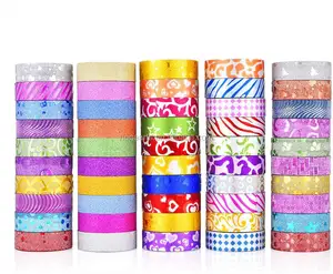 Selotip Washi Glitter Kerajinan Berwarna, Alat Tulis Scrapbooking Dekoratif Perekat DIY Perlengkapan Sekolah Papeleria