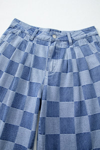 Nouveau <span class=keywords><strong>Jean</strong></span> <span class=keywords><strong>Boyfriend</strong></span> Ample à Taille Haute en Denim à Carreaux <span class=keywords><strong>Noir</strong></span> et Bleu Respirant pour <span class=keywords><strong>Femme</strong></span> – Collection 2025 (Vente en Gros) - Product Image 4