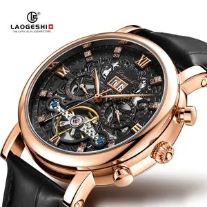 Luxe Horloge Lederen Wrisst Custom Mannen Automatische Horloge Maker Luxe Automatic Skeleton Mechanische Horloges Waterdicht