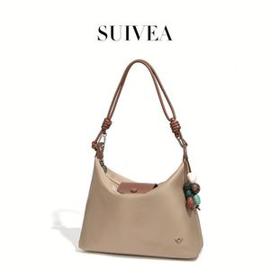 Sac à bandoulière vintage pour femme, grande capacité, en nylon souple, imperméable, sac à main décontracté pour tous les jours, sac fourre-tout avec fermeture éclair et logo, beige - Product Image 3