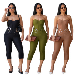 Tute da donna Sexy senza spalline alla moda estiva tute a pieghe tinta unita per donna - Product Image 1