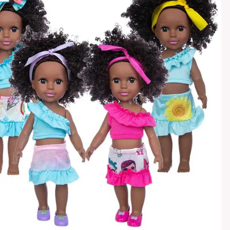 Solhui Wholesale Silicone vinyl 14inch dolls hot sale american afro hair African doll black baby dolls for kids