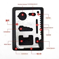 Couteau multifonctionnel de survie pour le camping en plein air transfrontalier, carte-outil en acier inoxydable 11-en-1