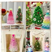 Kit de Matériaux DIY pour Arbre de Noël en Bâton Torsadé, LED Blanc Chaud, Base en Bois 28cm, Polyester, Métal, Créatif, pour Bureau