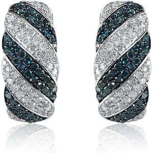 Boucles d'oreilles Huggies Jewelspaark en argent sterling 925 avec diamants naturels blancs et bleus de 1,40 ct, taille brillant rond, pour femmes - Product Image 1