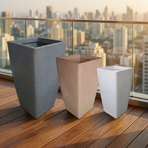 Jardinières carrées modernes en plastique pour extérieur, style minimaliste gris beige blanc - Product Image 2