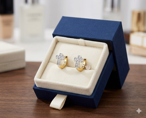Boucles d'oreilles pendantes audacieuses et polyvalentes, bijoux fantaisie, élégantes boucles d'oreilles créoles en forme de croix bicolores contrastées pour le quotidien - Product Image 2