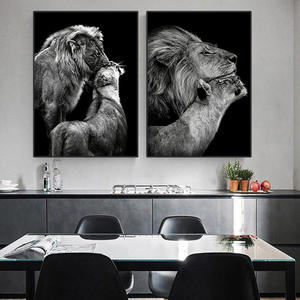 Aishiya-peintures à l'huile de Lion <span class=keywords><strong>noir</strong></span> <span class=keywords><strong>blanc</strong></span>, affiches <span class=keywords><strong>et</strong></span> imprimés sur toile, tableau mural d'art moderne, Animal, pour décor de la maison - Product Image 3