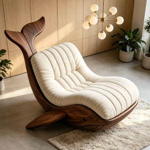 Fauteuil de loisirs individuel en forme de baleine, design artistique, avec cadre en bois de noyer massif et coussin en mousse, modèle BTSC006 pour salon - Product Image 6