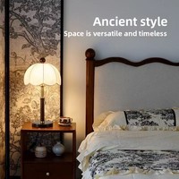 Lampe de table en bois et tissu de style rétro français du milieu du siècle, LED, trois couleurs, variateur d'intensité, interrupteur à bouton, éclairage d'ambiance pour chambre à coucher