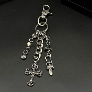 Vintage Cross Keychain Punk Metal <strong>Key</strong> <strong>Ring</strong> With Dice Sword Charm for <strong>Men</strong> Fashion Bag Accessory - Product Image 4