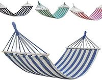 Hamac à barre de fixation en toile de coton rayée pour extérieur, jardin, patio, camping