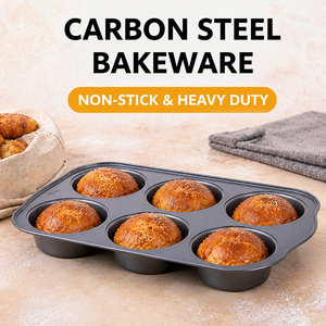 Moule à muffins professionnel en silicone noir mat antiadhésif de 0,4 mm, personnalisable, 6 cavités, pour pâtisserie - Product Image 1