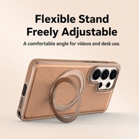 Étui de téléphone magnétique en cuir végétalien texturé avec support rotatif et placage mat C0376 pour Samsung Galaxy S24 Ultra S25 Plus S26