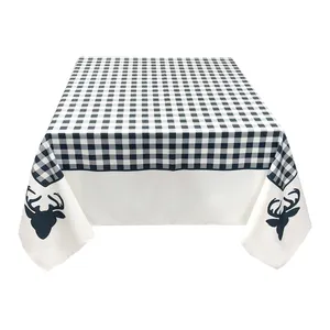 Black And White Check Deer Head Design Christmas Style Tablecloth Polyester Cotton Material Tablecloth