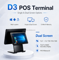 Système de point de vente tout-en-un en aluminium avec double écran 15,6 pouces, Android Windows, caisse enregistreuse avec écran tactile