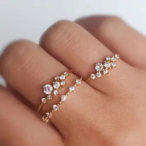 Fine Jewelry 925 Silver Cluster Ring 14k Gold Plated Brilliant Multistone Diamond Chic Wedding Ring