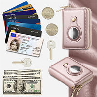 Portefeuille porte-cartes en cuir PU avec blocage RFID, plusieurs emplacements pour cartes, fermeture éclair, pochette pour cartes de crédit avec tracker intégré