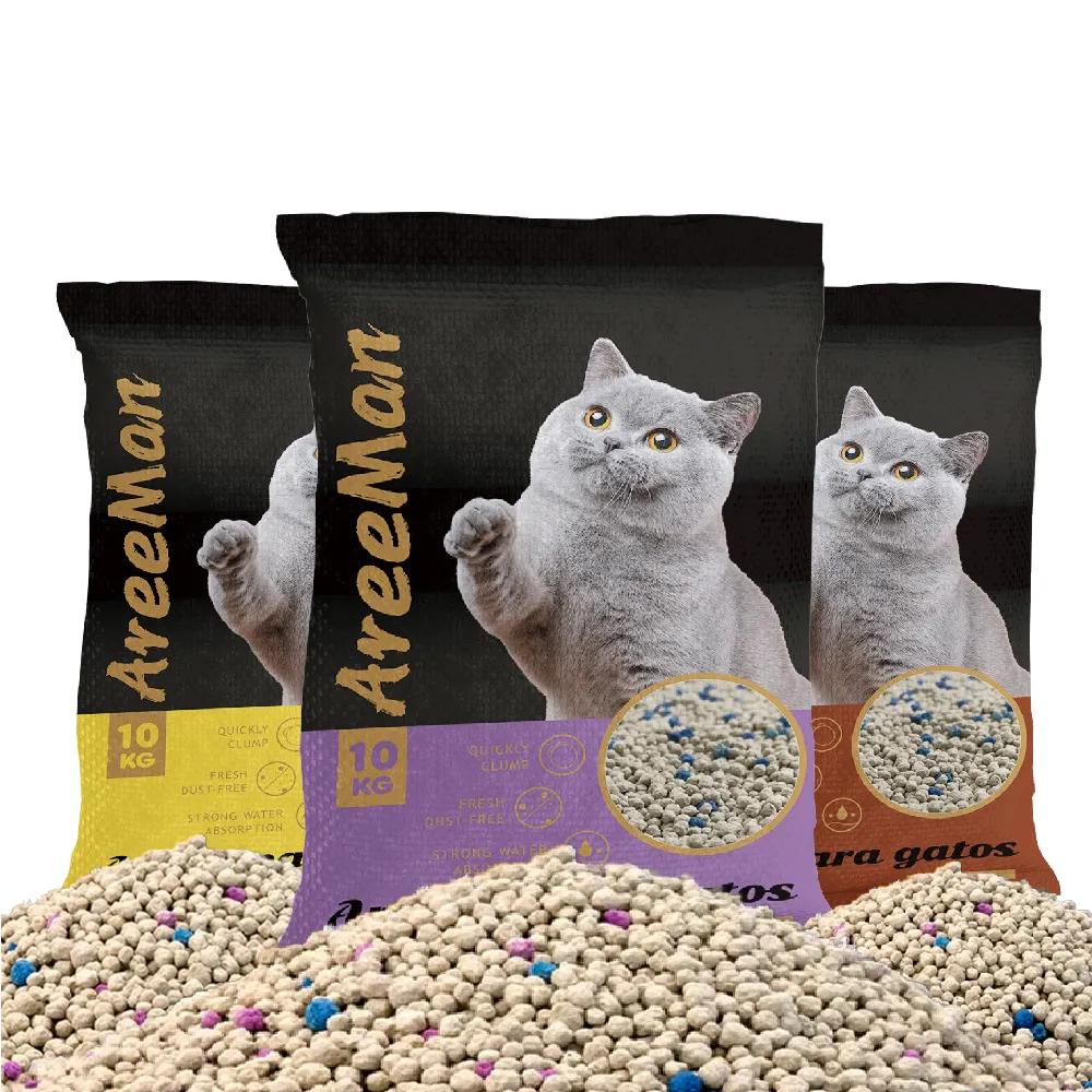 โรงงาน OEM ราคาต่ํารูปร่างลูกบอลไร้ฝุ่นสนาม para gato จับตัวเป็นก้อนสีพรีเมี่ยมเต้าหู้หอมเบนโทไนต์ดินทรายแมวครอก