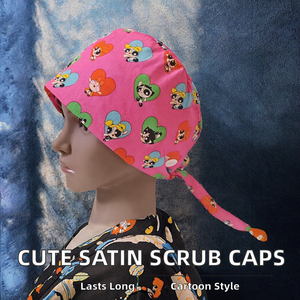 หมวกสครับบ์ผ้าซาตินบุผ้าฝ้ายทอลายพาวเวอร์พัฟ ดีไซน์น่ารัก พิมพ์ลายการ์ตูนหมอ สำหรับผู้หญิง - Product Image 2