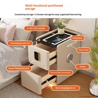 Table de chevet intelligente multifonctionnelle haut de gamme sans installation, multiprise, verrouillage par mot de passe, chargement sans fil, armoire en bois pour chambre à coucher
