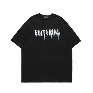 T-shirt en coton tricoté noir et blanc, collection High Street, motif graffiti lettres devant, motif ange au dos, coupe oversize ample – Grande Vente - Product Image 1