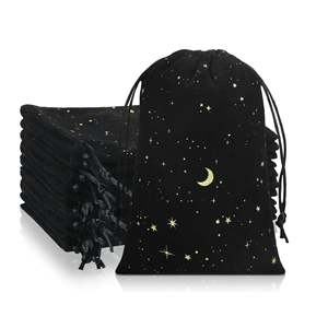 Custom <b>Dice</b> Jewelry Gift Wrap Wedding Anniversary Draw String Moon Stars Black Velvet Dust <b>Bag</b> for Candle - Product Image 1