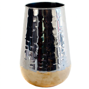 Jarrón Decorativo de Metal Color Plata Pulido Brillante Martillado a Mano, Proveedor de Jarrones de Metal para Bodas al por Mayor - Product Image 1