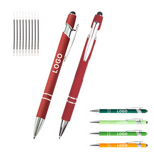 Stylo bille publicitaire personnalisé en métal avec logo, forme classique, plusieurs couleurs, pour stylet tactile doux - Product Image 2