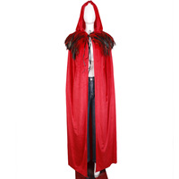 Manteau long à capuche en velours gothique, tenue de cosplay d'Halloween, cape à plumes pour fête de carnaval, spectacle sur scène à thème