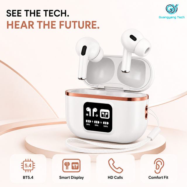 J77 TWS V5.4 Wireless Earbuds Gaming Headphones Ultra Low Latency AI HD Call Digital Display ANC Touch Control Translucent Stem