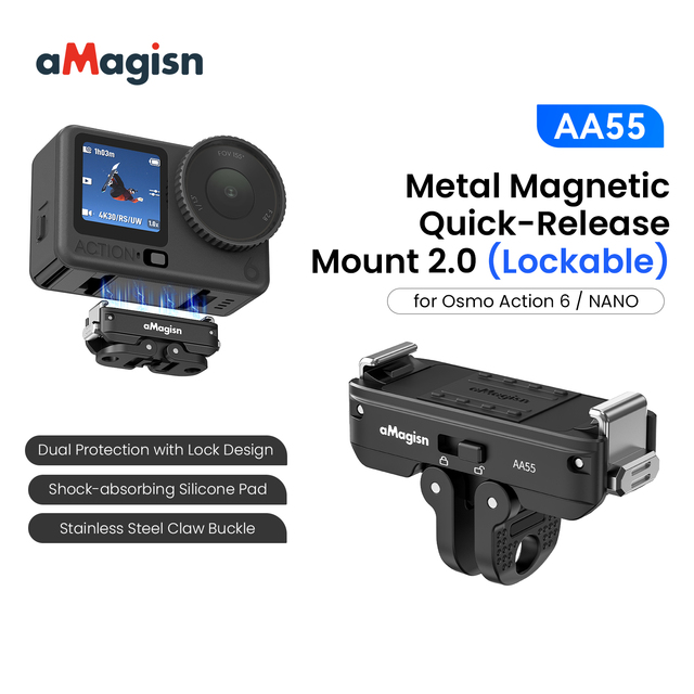 AMagisn Durable Lockable Bracket for Nano Metal Magnetic Quick-Release Mount 2.0 for DJI Osmo Action 6 Sports Camera Accessories