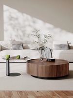 Table basse ronde en noyer moderne et simple, mobilier de salon haut de gamme avec matériau en verre pour petit appartement de style ancien