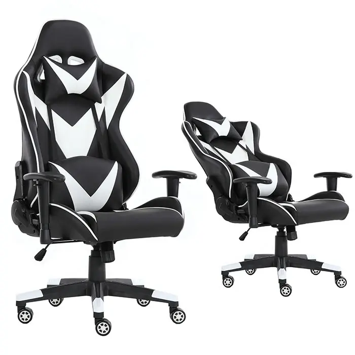 Chaise de Gaming noire et blanche, inclinable, en cuir PU, Massage, personnalisée
