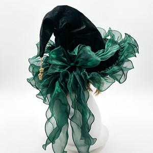 Sombrero de Bruja Luling Yaoyao, Verde Oscuro, Terciopelo, Talla Única, Decorado con Esmeraldas, Accesorio de Disfraz de Halloween, Sombrero de Fiesta - Product Image 4