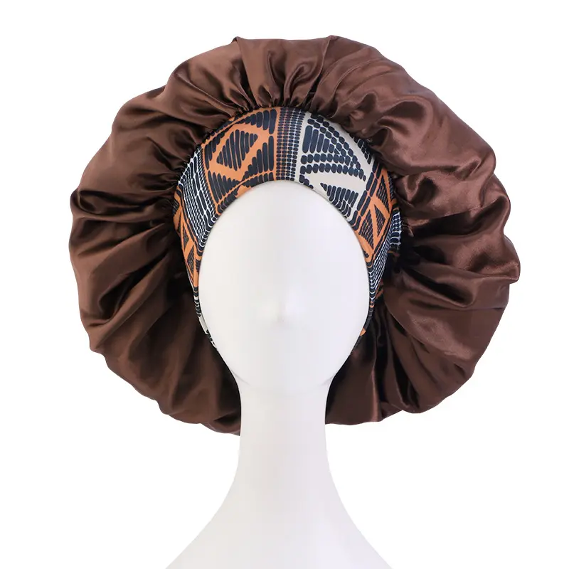 Bonnet de cheveux de sommeil de coiffure personnalisé en gros Bonnets de cheveux ethniques en satin avec bandeau large