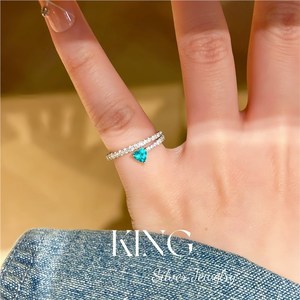 Anillo de Plata de Ley S925 con Forma de Corazón Azul, Joyería de Moda para Mujer, Regalo - Product Image 5