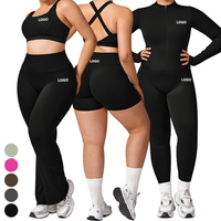 Ensemble de sport et yoga 4 pièces pour femmes grandes tailles, avec bretelles croisées, taille haute, respirant, anti-plis, pantalon évasé, OEM ODM