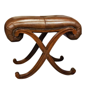 Taburete de Cuero y Madera Maciza Estilo Americano - Banco de Cuero Auténtico <span class=keywords><strong>para</strong></span> Entrada, Taburete de Café <span class=keywords><strong>para</strong></span> Sala de Estar y Taburete de Tocador <span class=keywords><strong>para</strong></span> <span class=keywords><strong>Dormitorio</strong></span> - Product Image 5